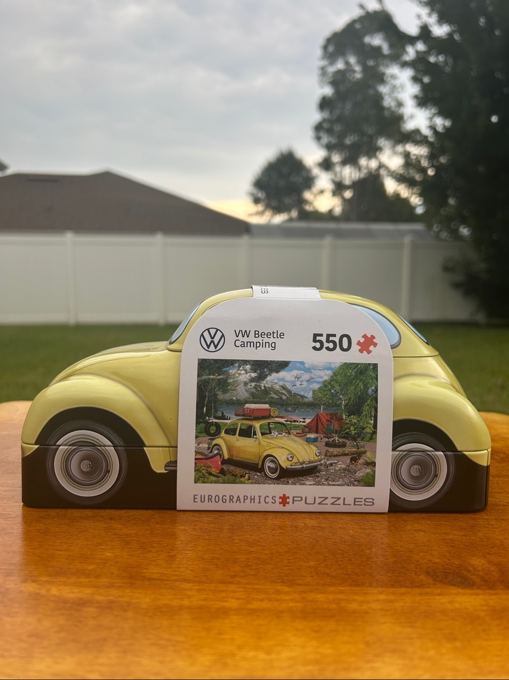 New VW Beetle Camping jigsaw puzzle in collectible tin